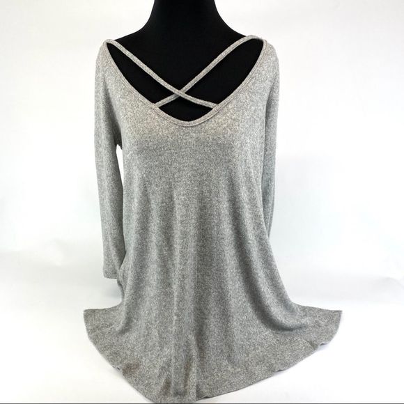 Poof soft grey knit criss-cross vneck top -  S - Picture 5 of 16